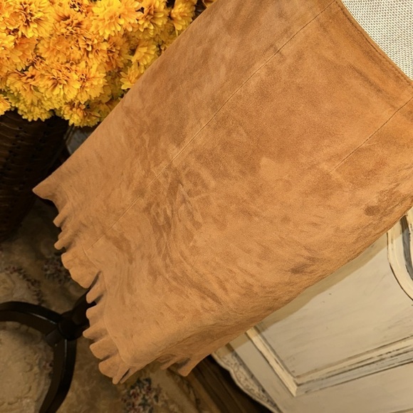 VS2 100% Camel GOAT Suede Ruffled Hem Cowgirl Boho Prairie Peasant Skirt S/12 - Picture 3 of 9